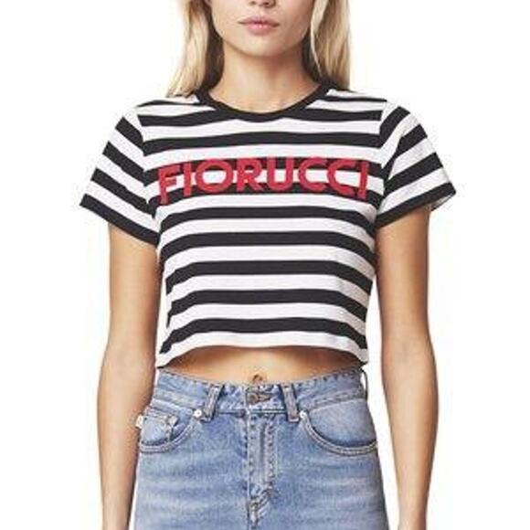 Fiorucci Tops Fiorucci Cropped Striped Tee Black & White Tee Small - Picture 1 of 4
